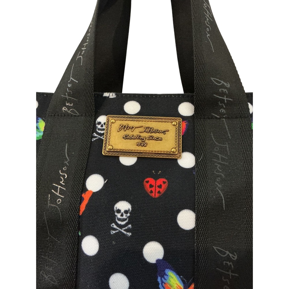 Betsey Johnson Tote Bag Womens OS Black Polka Dot Skull Butterfly Excellent Punk